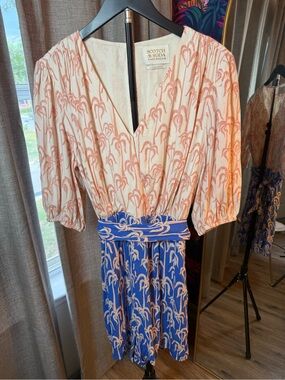 Scotch & Soda Two-Tone Palm-Print V-Neck Jumpsuit - Pink & Blue